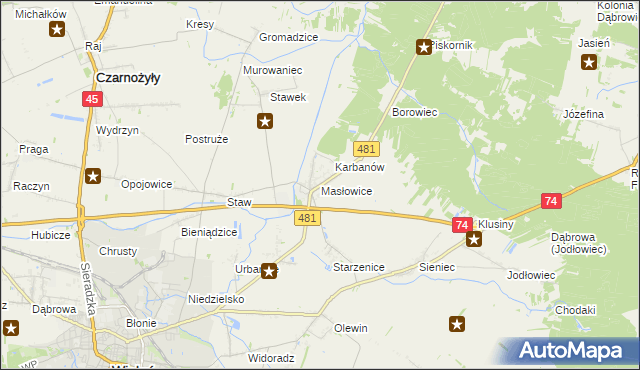 mapa Masłowice gmina Wieluń, Masłowice gmina Wieluń na mapie Targeo