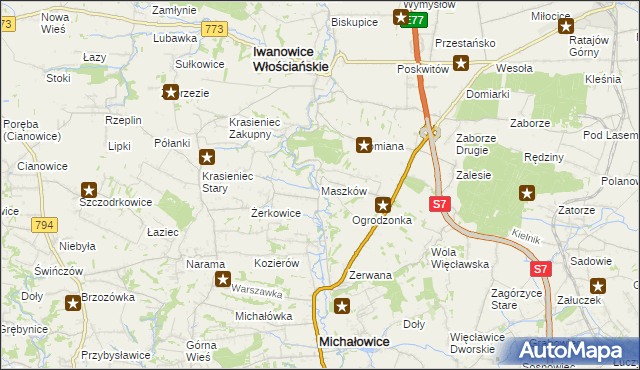 mapa Maszków gmina Iwanowice, Maszków gmina Iwanowice na mapie Targeo