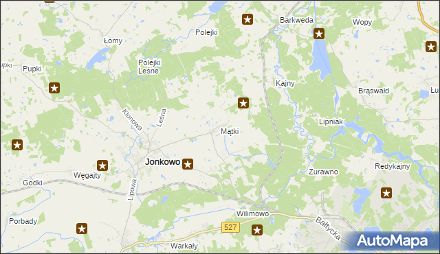 mapa Mątki gmina Jonkowo, Mątki gmina Jonkowo na mapie Targeo