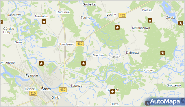 mapa Mechlin gmina Śrem, Mechlin gmina Śrem na mapie Targeo