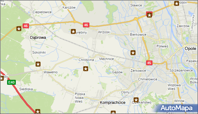 mapa Mechnice gmina Dąbrowa, Mechnice gmina Dąbrowa na mapie Targeo
