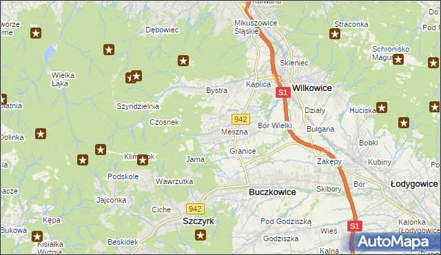 mapa Meszna gmina Wilkowice, Meszna gmina Wilkowice na mapie Targeo