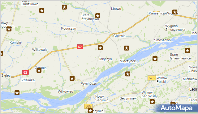 mapa Miączyn gmina Czerwińsk nad Wisłą, Miączyn gmina Czerwińsk nad Wisłą na mapie Targeo