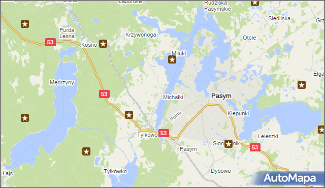 mapa Michałki gmina Pasym, Michałki gmina Pasym na mapie Targeo
