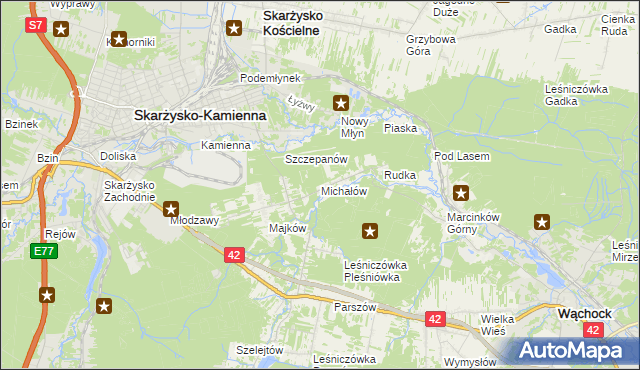 mapa Michałów gmina Skarżysko Kościelne, Michałów gmina Skarżysko Kościelne na mapie Targeo