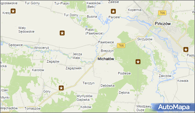 mapa Michałów powiat pińczowski, Michałów powiat pińczowski na mapie Targeo