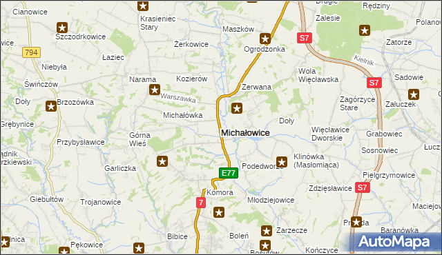 mapa Michałowice powiat krakowski, Michałowice powiat krakowski na mapie Targeo