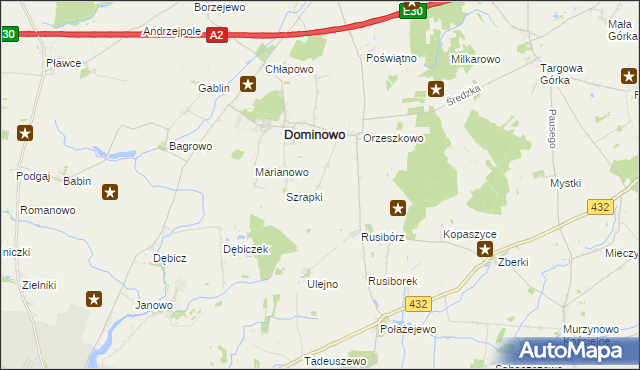 mapa Michałowo gmina Dominowo, Michałowo gmina Dominowo na mapie Targeo