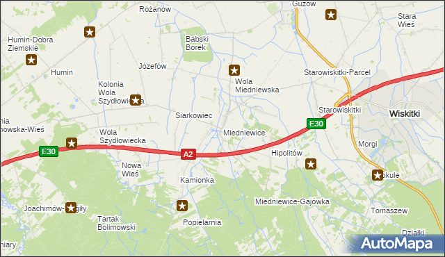 mapa Miedniewice gmina Wiskitki, Miedniewice gmina Wiskitki na mapie Targeo