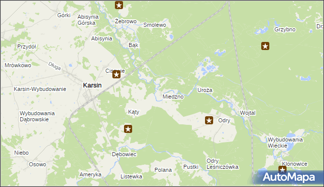 mapa Miedzno gmina Karsin, Miedzno gmina Karsin na mapie Targeo