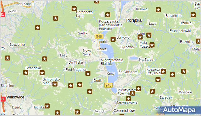 mapa Międzybrodzie Bialskie, Międzybrodzie Bialskie na mapie Targeo
