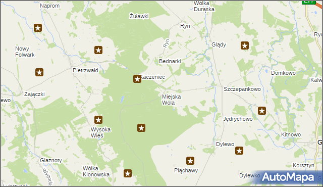 mapa Miejska Wola gmina Ostróda, Miejska Wola gmina Ostróda na mapie Targeo