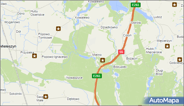 mapa Mielno gmina Mieleszyn, Mielno gmina Mieleszyn na mapie Targeo