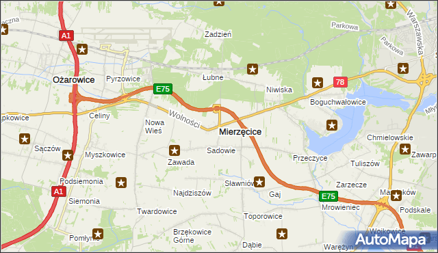 mapa Mierzęcice, Mierzęcice na mapie Targeo