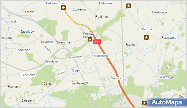 mapa Mieszków gmina Jarocin, Mieszków gmina Jarocin na mapie Targeo