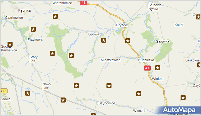 mapa Mieszkowice gmina Prudnik, Mieszkowice gmina Prudnik na mapie Targeo