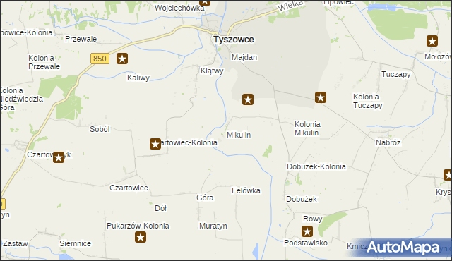 mapa Mikulin gmina Tyszowce, Mikulin gmina Tyszowce na mapie Targeo