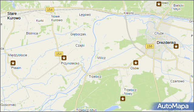 mapa Milicz gmina Drezdenko, Milicz gmina Drezdenko na mapie Targeo