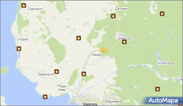 mapa Miłowo gmina Stepnica, Miłowo gmina Stepnica na mapie Targeo