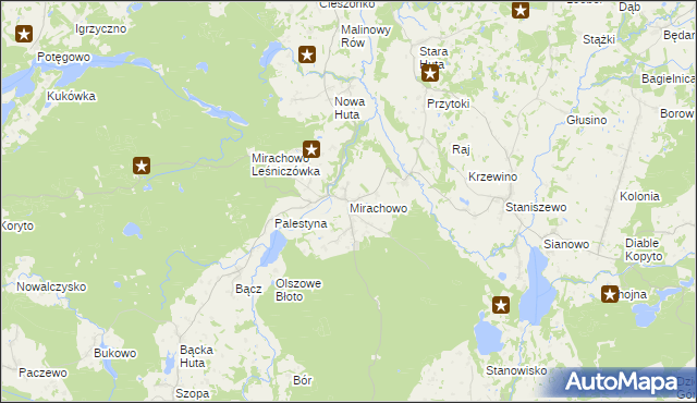 mapa Mirachowo, Mirachowo na mapie Targeo