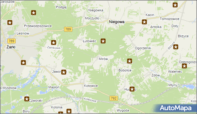 mapa Mirów gmina Niegowa, Mirów gmina Niegowa na mapie Targeo