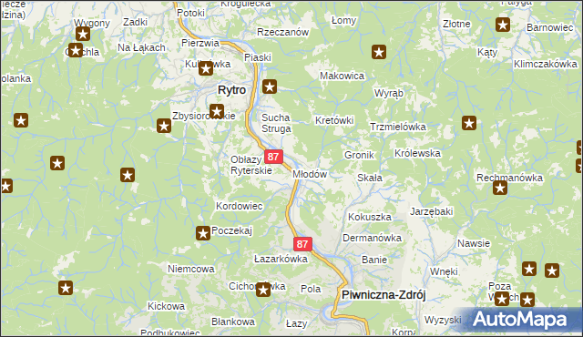 mapa Młodów gmina Piwniczna-Zdrój, Młodów gmina Piwniczna-Zdrój na mapie Targeo