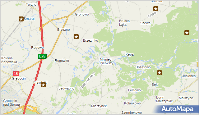 mapa Młyniec Pierwszy, Młyniec Pierwszy na mapie Targeo