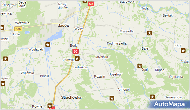 mapa Młynisko gmina Strachówka, Młynisko gmina Strachówka na mapie Targeo