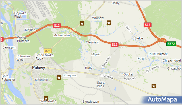 mapa Młynki gmina Końskowola, Młynki gmina Końskowola na mapie Targeo