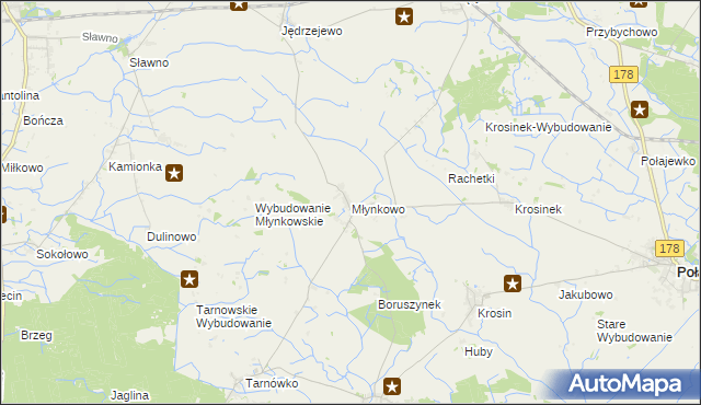 mapa Młynkowo gmina Połajewo, Młynkowo gmina Połajewo na mapie Targeo