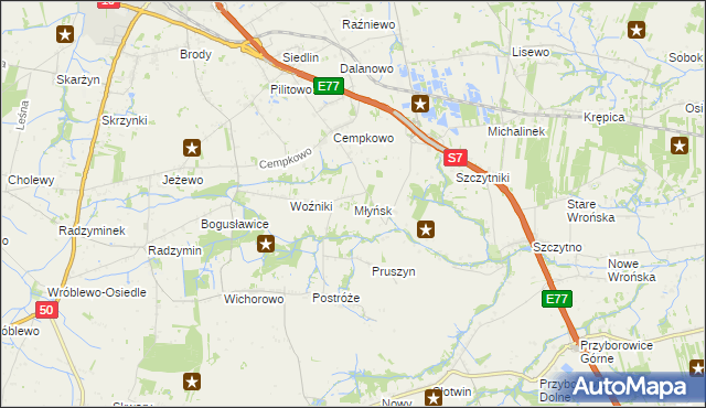 mapa Młyńsk gmina Płońsk, Młyńsk gmina Płońsk na mapie Targeo