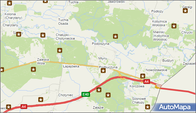 mapa Młyny gmina Radymno, Młyny gmina Radymno na mapie Targeo