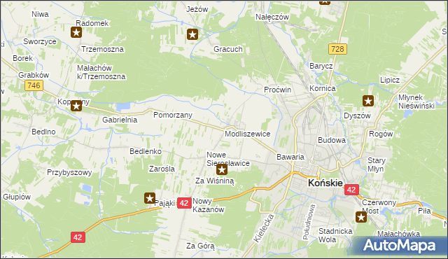 mapa Modliszewice, Modliszewice na mapie Targeo