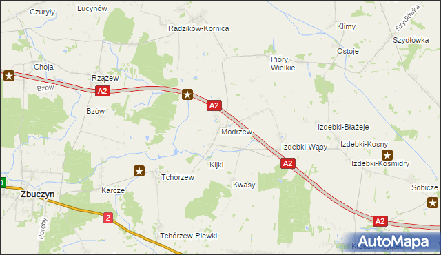 mapa Modrzew gmina Zbuczyn, Modrzew gmina Zbuczyn na mapie Targeo