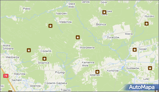 mapa Modrzewina gmina Stąporków, Modrzewina gmina Stąporków na mapie Targeo