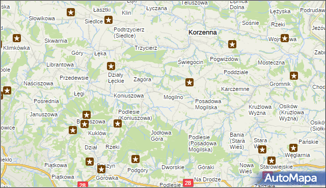 mapa Mogilno gmina Korzenna, Mogilno gmina Korzenna na mapie Targeo