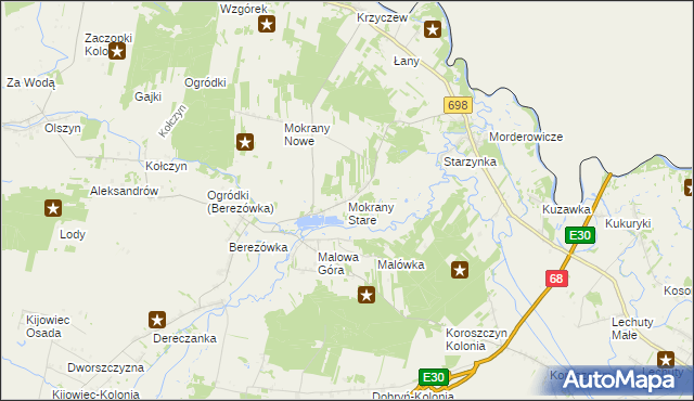 mapa Mokrany Stare, Mokrany Stare na mapie Targeo