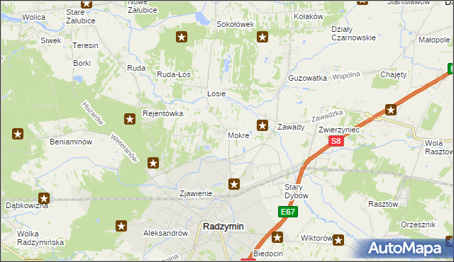 mapa Mokre gmina Radzymin, Mokre gmina Radzymin na mapie Targeo