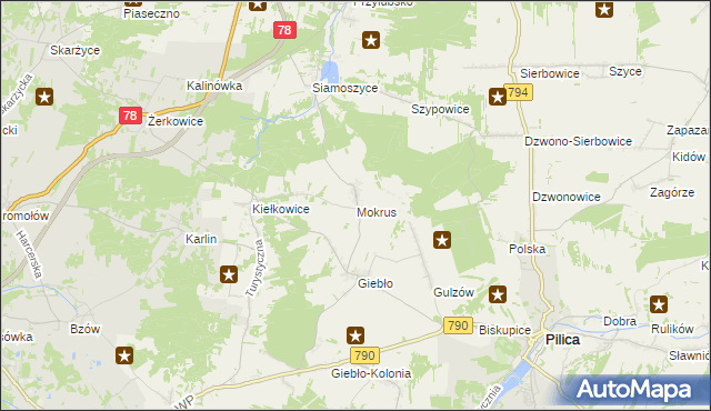 mapa Mokrus gmina Ogrodzieniec, Mokrus gmina Ogrodzieniec na mapie Targeo