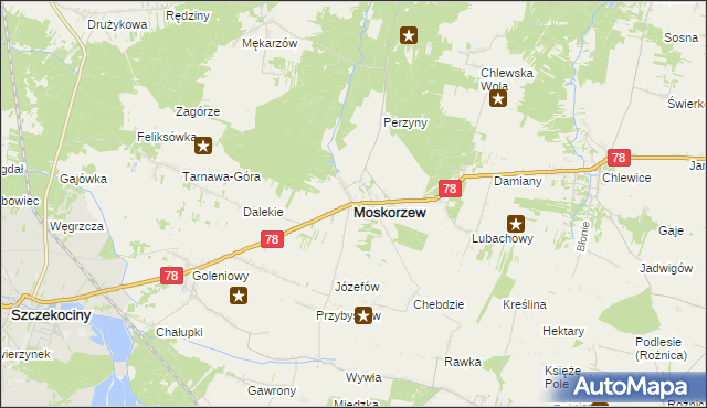 mapa Moskorzew, Moskorzew na mapie Targeo