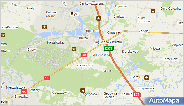 mapa Moszczanka gmina Ryki, Moszczanka gmina Ryki na mapie Targeo