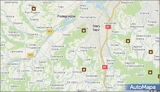 mapa Moszczenica Niżna, Moszczenica Niżna na mapie Targeo