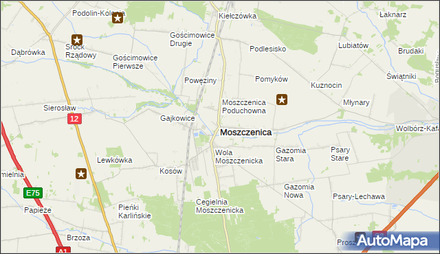 mapa Moszczenica powiat piotrkowski, Moszczenica powiat piotrkowski na mapie Targeo