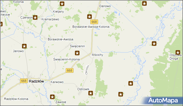 mapa Mścichy gmina Radziłów, Mścichy gmina Radziłów na mapie Targeo