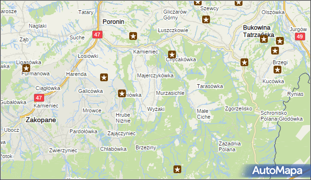 mapa Murzasichle, Murzasichle na mapie Targeo