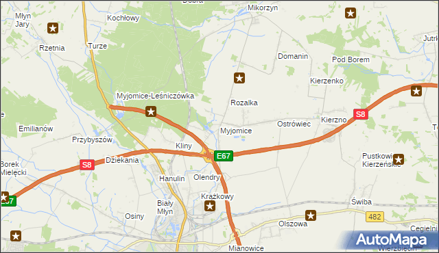 mapa Myjomice, Myjomice na mapie Targeo