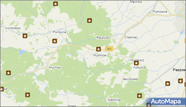 mapa Myślinów, Myślinów na mapie Targeo