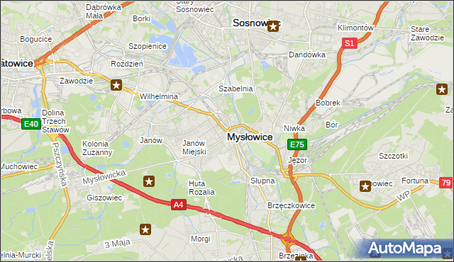 mapa Mysłowice, Mysłowice na mapie Targeo