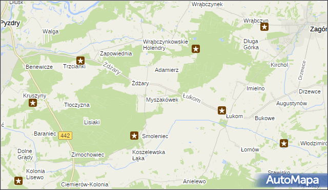 mapa Myszaków, Myszaków na mapie Targeo