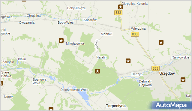 mapa Natalin gmina Urzędów, Natalin gmina Urzędów na mapie Targeo